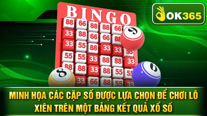 Minh họa các cặp số được lựa chọn để chơi lô xiên trên một bảng kết quả xổ số.