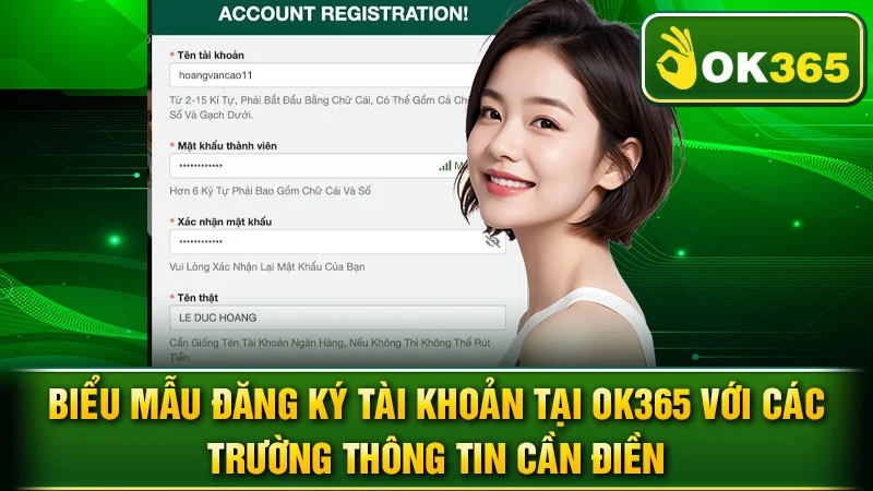 Biểu mẫu đăng ký tài khoản tại OK365 với các trường thông tin cần điền.
