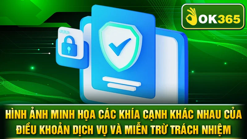 Hình ảnh minh họa các khía cạnh khác nhau của điều khoản dịch vụ và miễn trừ trách nhiệm.