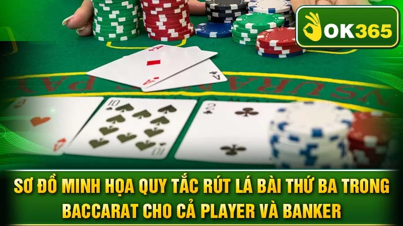 Sơ đồ minh họa quy tắc rút lá bài thứ ba trong Baccarat cho cả Player và Banker.