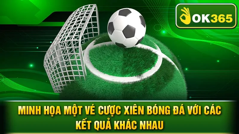 Minh họa một vé cược xiên bóng đá với các kết quả khác nhau.